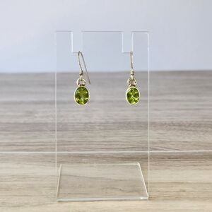 VINTAGE Sterling Silver Dangle Earrings with Oval Cut Peridot Green Gem Spring